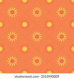 seamless abstract pattern with sun on orange background texture for fabric surface design packaging vector