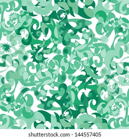 Seamless abstract pattern with swirl green ornaments