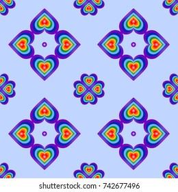 Seamless abstract pattern of symbols of hearts in rainbow colors, vector illustration