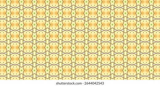 Seamless abstract pattern with symmetrical peach and green floral elements on a light background. Ideal for wallpapers, textiles, and decorative digital art.