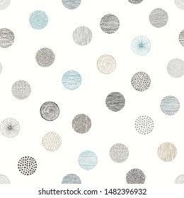 Seamless abstract pattern with texture circles, vector hand drawn illustration in retro style.