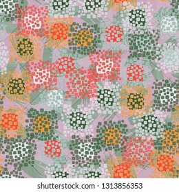 Seamless abstract pattern. Texture on the basis of bloated squares. The background consists of diagonal stripes and brush strokes.