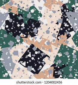 Seamless abstract pattern. There are triangles, squares and pentagons.