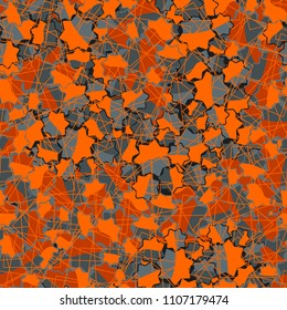 Seamless abstract pattern. This color texture is made up of seven-pointed stars. Above the drawing there is a network composed of randomly arranged squares drawn with thin lines. Easily editable.