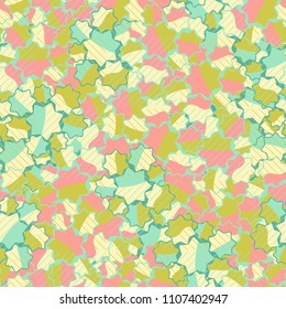 Seamless abstract pattern. This color texture is made up of seven-pointed stars. Fashionable background. The drawing can be easily edited. The image is covered with a network of thin diagonal lines.