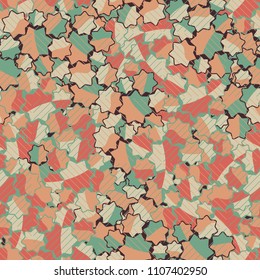 Seamless abstract pattern. This color texture is made up of seven-pointed stars. Fashionable background. The drawing can be easily edited. The image is covered with a network of thin diagonal lines.