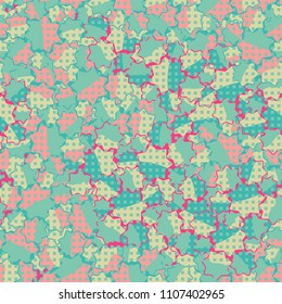 Seamless abstract pattern. This color texture is made up of seven-pointed stars. Fashionable background. The drawing can be easily edited. Above the picture is a network of small squares.