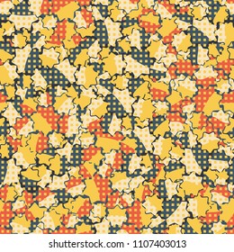 Seamless abstract pattern. This color texture is made up of seven-pointed stars. Fashionable background. The drawing can be easily edited. Above the picture is a network of small squares.