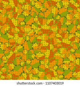 Seamless abstract pattern. This color texture is made up of seven-pointed stars. Fashionable background. The drawing can be easily edited. Above the picture is a network of small squares.