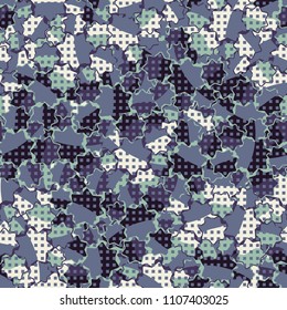 Seamless abstract pattern. This color texture is made up of seven-pointed stars. Fashionable background. The drawing can be easily edited. Above the picture is a network of small squares.