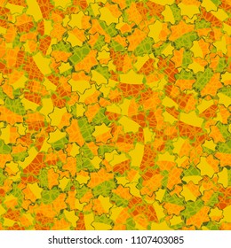 Seamless abstract pattern. This color texture is made up of seven-pointed stars. The drawing can be easily edited. Above the picture there is a network consisting of chaos of distorted squares.