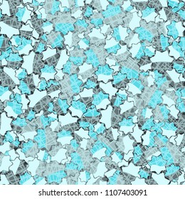 Seamless abstract pattern. This color texture is made up of seven-pointed stars. The drawing can be easily edited. Above the picture there is a network consisting of chaos of distorted squares.