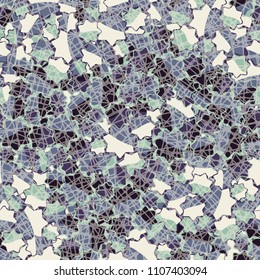 Seamless abstract pattern. This color texture is made up of seven-pointed stars. The drawing can be easily edited. Above the picture there is a network consisting of chaos of distorted squares.