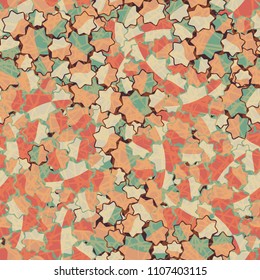 Seamless abstract pattern. This color texture is made up of seven-pointed stars. Fashionable. The drawing can be easily edited. Above the picture is a chaotic network consisting of transparent lines.