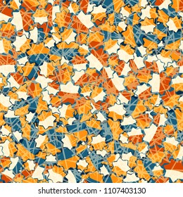 Seamless abstract pattern. This color texture is made up of seven-pointed stars. Fashionable. The drawing can be easily edited. Above the picture is a chaotic network consisting of transparent lines.