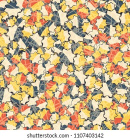 Seamless abstract pattern. This color texture is made up of seven-pointed stars. Fashionable. The drawing can be easily edited. Above the picture is a chaotic network consisting of transparent lines.