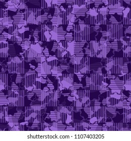 Seamless abstract pattern. This color texture is made up of seven-pointed stars. Fashionable. The drawing can be easily edited. Above the picture is a chess network consisting of striped squares.