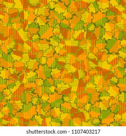 Seamless abstract pattern. This color texture is made up of seven-pointed stars. Fashionable. The drawing can be easily edited. Above the picture is a chess network consisting of striped squares.