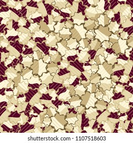 Seamless abstract pattern. This color texture is made up of seven-pointed stars. Fashionable background. The drawing can be easily edited. The image is covered with a network of thin diagonal lines.