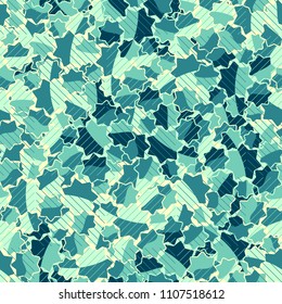 Seamless abstract pattern. This color texture is made up of seven-pointed stars. Fashionable background. The drawing can be easily edited. The image is covered with a network of thin diagonal lines.