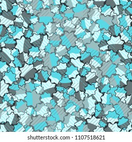 Seamless abstract pattern. This color texture is made up of seven-pointed stars. Fashionable background. The drawing can be easily edited. The image is covered with a network of thin diagonal lines.