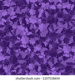 Seamless abstract pattern. This color texture is made up of seven-pointed stars. The drawing can be easily edited. The composition is supplemented by a network consisting of concentric squares.