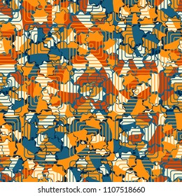 Seamless abstract pattern. This color texture is made up of seven-pointed stars. The drawing can be easily edited. The composition is supplemented by a network consisting of concentric squares.
