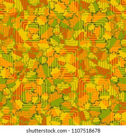 Seamless abstract pattern. This color texture is made up of seven-pointed stars. The drawing can be easily edited. The composition is supplemented by a network consisting of concentric squares.