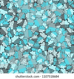 Seamless abstract pattern. This color texture is made up of seven-pointed stars. The drawing can be easily edited. The composition is supplemented by a network consisting of concentric squares.