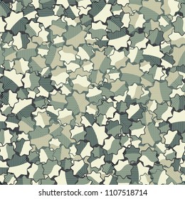 Seamless abstract pattern. This color texture is made up of seven-pointed stars. Fashionable background. The drawing can be easily edited. On this surface a network of fine lines is superimposed.