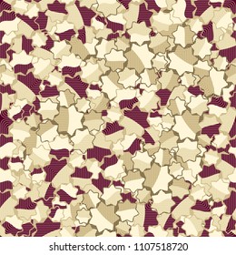 Seamless abstract pattern. This color texture is made up of seven-pointed stars. Fashionable background. The drawing can be easily edited. On this surface a network of fine lines is superimposed.