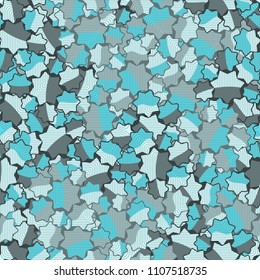 Seamless abstract pattern. This color texture is made up of seven-pointed stars. Fashionable background. The drawing can be easily edited. On this surface a network of fine lines is superimposed.