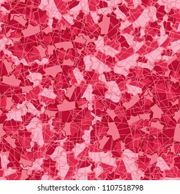 Seamless abstract pattern. This color texture is made up of seven-pointed stars. Above the drawing there is a network composed of randomly arranged squares drawn with thin lines. Easily editable.
