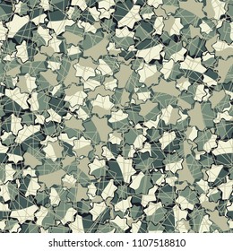 Seamless abstract pattern. This color texture is made up of seven-pointed stars. Above the drawing there is a network composed of randomly arranged squares drawn with thin lines. Easily editable.