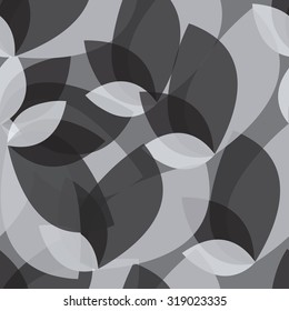 Seamless abstract pattern with transparent leaves. Black and white vector background. Seamless pattern can be used for printing textile, wallpaper , wrapping paper.