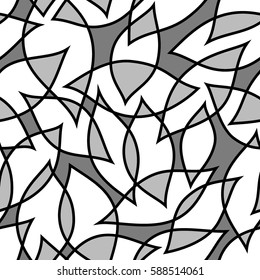 Seamless abstract pattern with transparent leaves. Vector illustration with abstract petals. Monochrome texture.