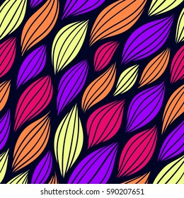 Seamless abstract pattern with transparent leaves. Vector illustration with abstract petals. Colorful texture.