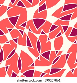 Seamless abstract pattern with transparent leaves. Vector illustration with abstract petals. Colorful texture.