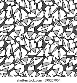 Seamless abstract pattern with transparent leaves. Vector illustration with abstract petals. Monochrome texture.