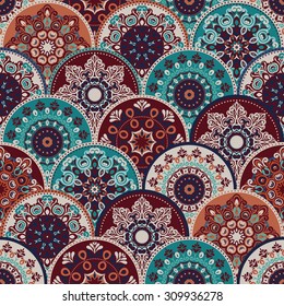 Seamless abstract pattern of trendy 2015 colored abstract floral circles. Can be used for wallpaper, surface textures, textile etc. Autumn-Winter Design