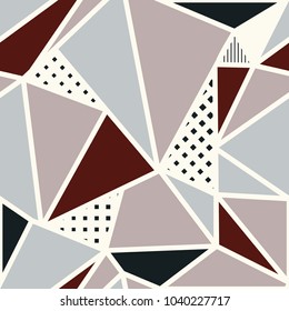 Seamless abstract pattern with triangles. Seamless patchwork in taupe colors. Vector