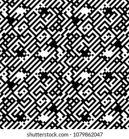 Seamless abstract pattern. Tribal motif. Ethnic ornament. Ancient mosaic. Ethnical folk image. Embroidery background. Tribe wallpaper. Digital paper, web design, textile print, backdrop. Vector art.
