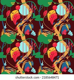Patrón abstracto sin foco - bosque tropical. Adecuado para envolver papel, pintura mural o textiles. Ilustración vectorial.