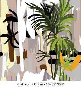 
Seamless abstract pattern. Tropics, exotic. Modern ethnic print with palm tree.