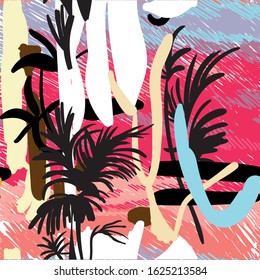 
Seamless abstract pattern. Tropics, exotic. Modern ethnic print with palm tree.