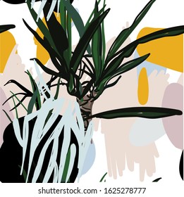 Seamless abstract pattern. Tropics, exotic. Modern ethnic print with palm tree.