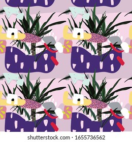 Seamless abstract pattern. Tropics, exotic. Modern ethnic print with palm tree.