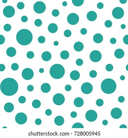 Seamless abstract pattern of turquoise circles and dots on white background. Kaleidoscope background. Geometric wallpaper, good for printing. Vector illustration.