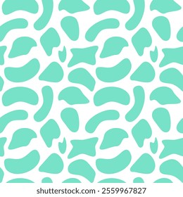 A seamless abstract pattern with turquoise pebble-like shapes on a white background, ideal for modern designs and textures.