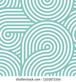 Seamless abstract pattern with twisted lines. Striped circles. Vector illustration. blue and white